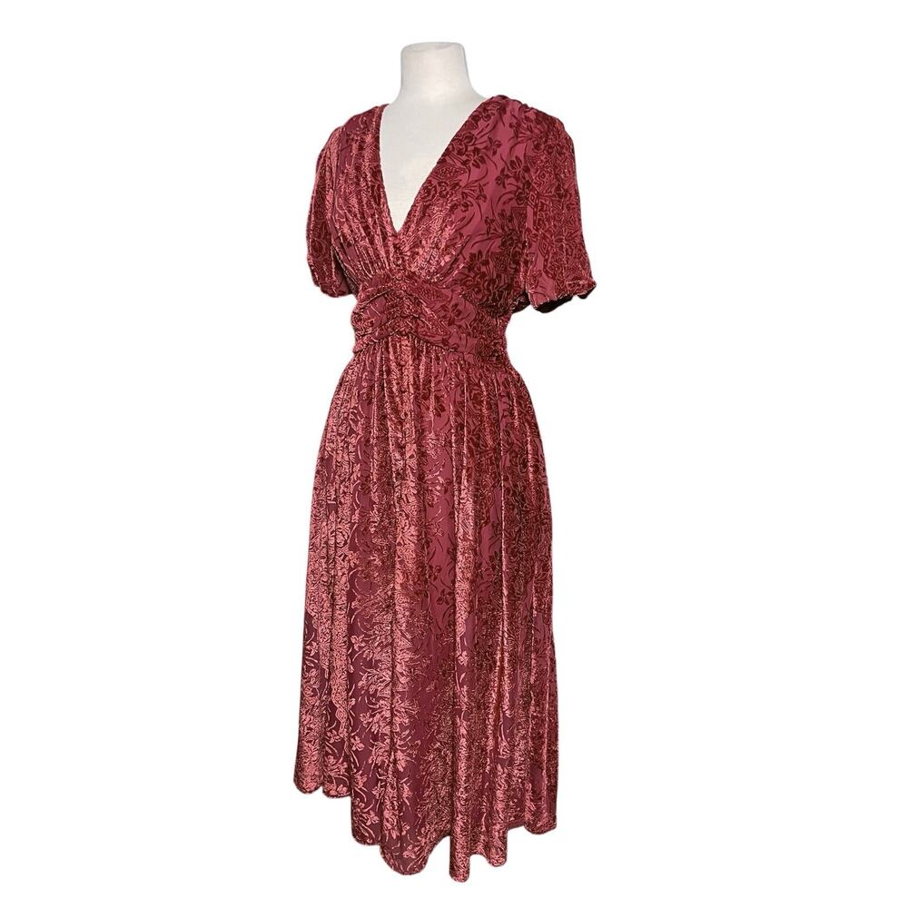 ANTHROPOLOGIE Women’s Katerina Red Floral Velvet Boho Maxi Dress - Picture 6 of 8